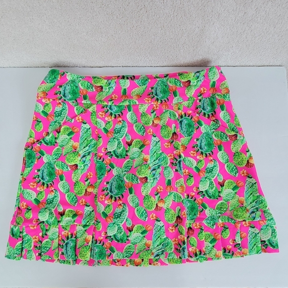 TZU TZU Multi Color Cactus Print Ruffled Hem Pickleball/Golf Skirt/Skort Sz L - Picture 9 of 16
